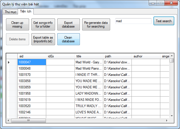 Database manager utils tab